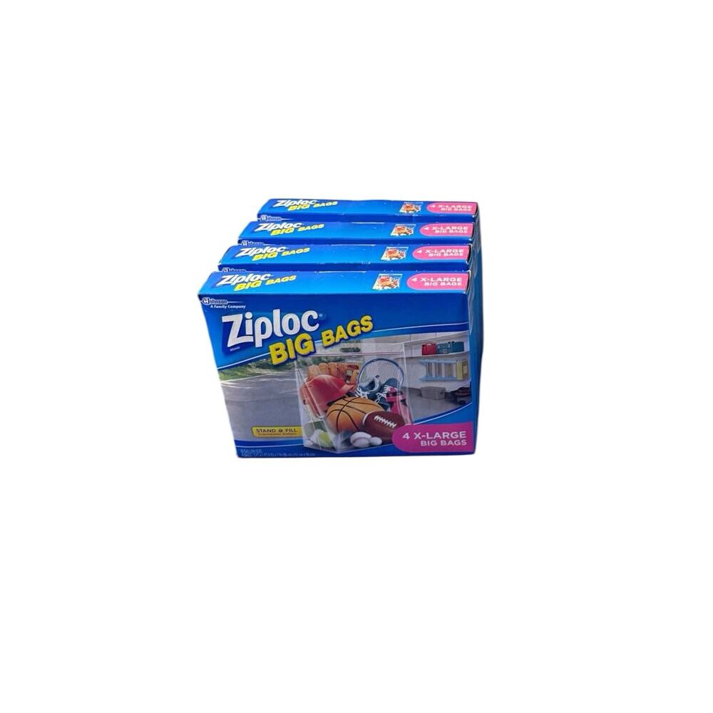 Lot 4 Boxes Ziploc Big Bag XL 10 Gallon Double Zipper Sturdy Handle 16 Bags